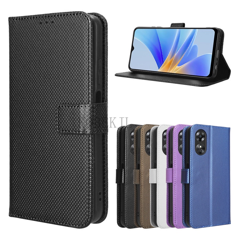 Flip Case Oppo A17 A96 A97 A55 หนัง PU Magnetic Diamond Pattern Holder Stand Wallet Case Cover