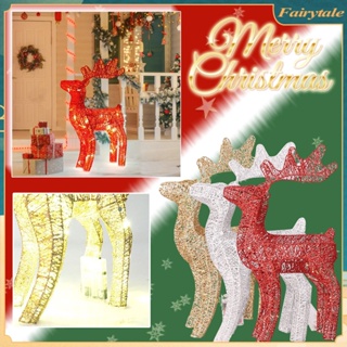 40ซม. คริสต์มาส Wrought Iron Deer พร้อมไฟ Led เรืองแสงกระพริบ Elk รูปปั้น Glitter Sequins Reindeer Figurines 【Fairytale】