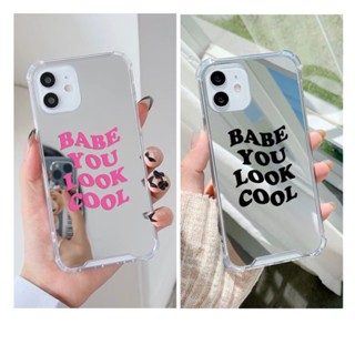 เคสไอโฟนกระจกอักษรชมพู/ดำ Babe You Look Cool i6-14promax (Case iphone) เคสมือถือ เคสเกาหลี เคสมินิมอล เคสกระจก เคสอักษร