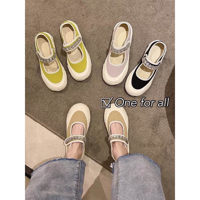 One for all พร้อมส่งจากไทย ฮิตที่สุด!! TX387 รองเท้าผ้าใบส้น แต่งเพชรคาดกลาง สําหรับผู้หญิง ( งานสวยเน้นๆ )
