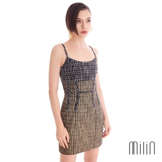 [MILIN] Sycamore Dress Sleeveless fitted mini tweed dress with เดรสสั้นผ้าทวีตทรงเข้ารูป ตัดต่อช่วงอกสีต่างกัน