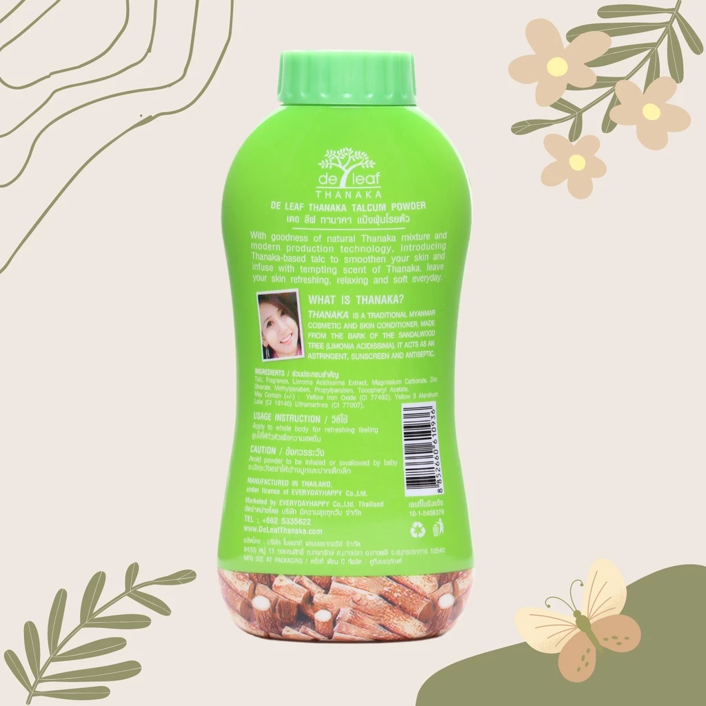 [ 180g ] เดอ ลีฟ ทานาคา De leaf Thanaka แป้งฝุ่น ทานาคา ผสมวิตามินอี ผิวขาวกระจ่างใส ควบคุมความมัน ลดผดผื่นคัน SPT-T200 thumbnail 4