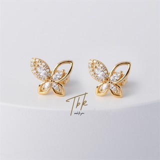 TBK ต่างหูผีเสื้อ ผู้หญิง คริสตัล แฟชั่น earrings จิวหูเงินแท้จี้ผีเสื้อประดับเพชร เหมาะสำหรับคนแพ้ง่าย 428e