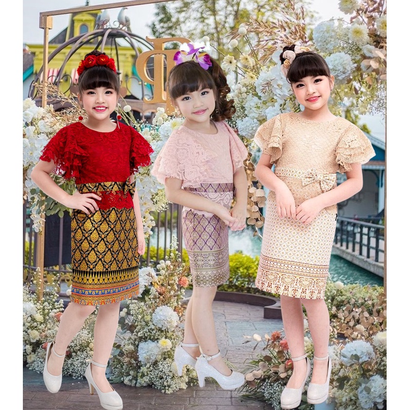 ชุดไทยเด็กหญิง ชุดไทยเด็ก ชุดไทยทำบุญ ชุดไทยไปงาน เด็กหญิง ชุดไทยประยุกต์ Thai Dress Costume Girl