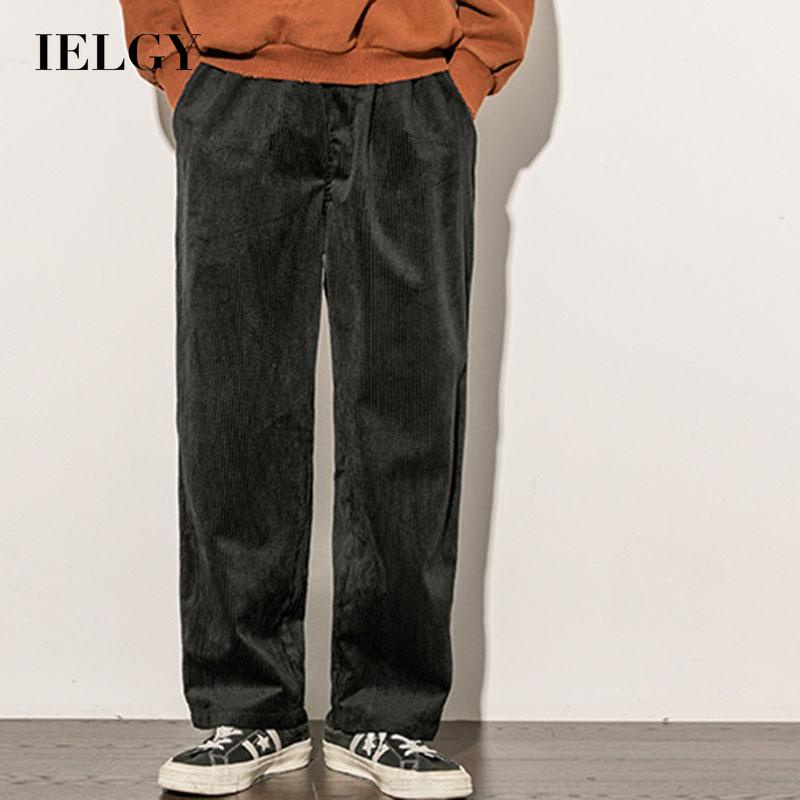 IELGY hong kong สไตล์หลวม plus ขนาด corduroy กางเกงขากว้างผู้ชาย