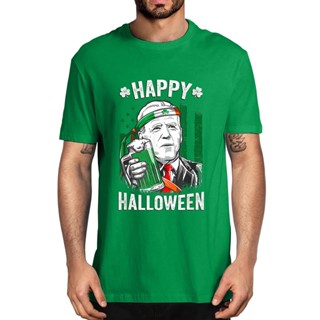 เสื้อขาว ผ้าฝ้าย 100% ตลก Leprechaun Biden สุขสันต์วันฮาโลวีนสําหรับวันเซนต์แพทริกเสื้อยืดแปลกใหม่ผู้ชายผู้หญิงชุดสตรีทแ