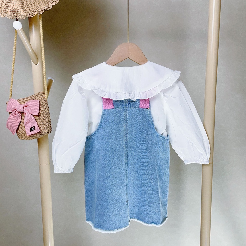 jqk ชุดเซ็ทเอี้ยม กระโปรงยีนส์ +เสื้อแขนยาวสีขาว น่ารักๆ รุ่น LL021 - รูปที่ 2