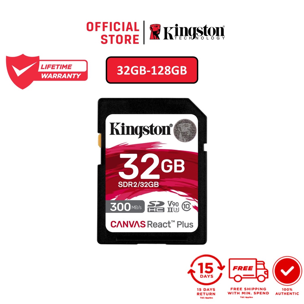 Kingston เมมโมรี่การ์ด ผ้าแคนวาส React Plus SD 300MB/s Class 10 UHS-II Card SDR2 (32GB/64GB/128GB)