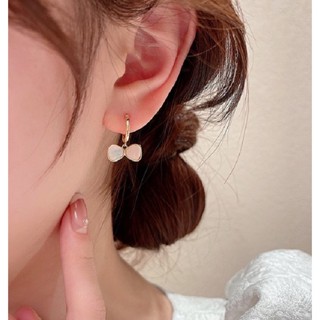 265-goodgift_station-Sweet bow earrings S925 silver needle ต่างหูแบบเจาะ ห่วงกลมสีทองประดับเปลือกหอยมุก ก้านเงิน 92.5