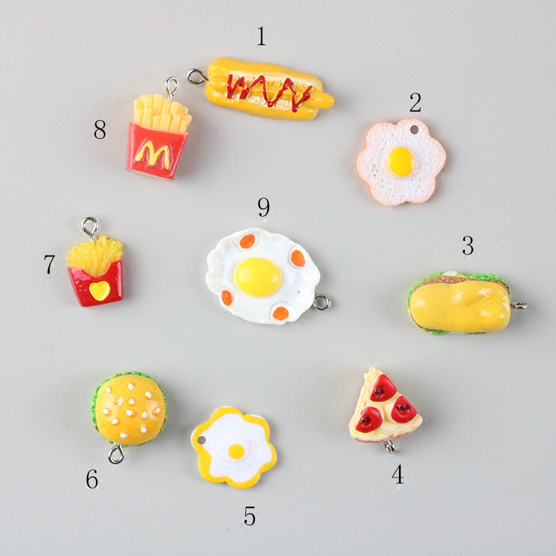 จี้เรซิ่น รูปขนมปัง เบอร์เกอร์ ขนาดเล็ก แฮนด์เมด diy สําหรับทําเครื่องประดับ สร้อยคอ สร้อยข้อมือ ต่างหู
