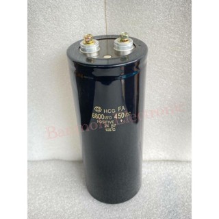 CAPACITOR 6800UF 450V สีดำSURGE 500VDC ค่าผิดพลาด+-20% คาปาซิเตอร์แบบขันสกรู ขนาด7.5x19CM Cหัวน็อต 6800UF Hitachi