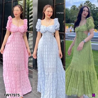 ☀️🌴เดรสเที่ยว ไปทะเล Dress มกซี่เดรสผ้าฟองฟู เกาะอก สายผูกคล้องคอ แขนแต่งระบาย หลังสมอคหลัง