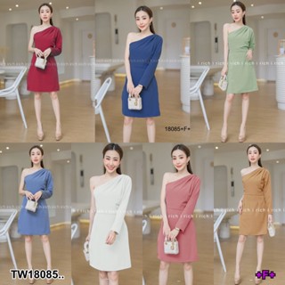 TwinsShopVip💗พร้อมส่ง TW18085 เดรสไหล่เบี่ยง แขนเดียว จีบไหล่ ..