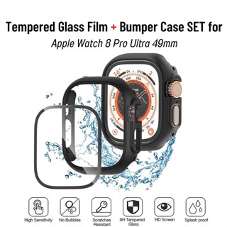 กระจกนิรภัย + เคสกันชน สําหรับ Apple Watch 8 Pro Ultra 49 มม. ป้องกันรอยขีดข่วน ป้องกันหน้าจอ + เคส PC สําหรับ iWatch 8 Pro