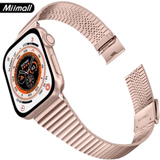 Miimall สายนาฬิกาข้อมือ สเตนเลส บางมาก ปรับได้ สําหรับ Apple Watch Ultra Strap 49 มม. Series 8 7 6 5 4 3 2 1 SE 45 มม. 41 มม. 44 มม. 40 มม. 42 มม. 38 มม. IWatch Ultra 49 มม.