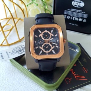 (ผ่อน0%) นาฬิกาชาย FOSSIL Multifunction Rosegold-Tone Stainless Steel Watch BQ2654 สายหนังสีดำ หน้าปัดสี่เหลี่ยม 42มม.