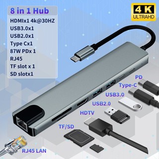 8in1 USBอะแดปเตอร์ฮับ​​ Type-C ความเร็วสูง 8 พอร์ตฮับ USB 3.0 Type-C HUB Adapter USB Hubs &amp; Card Readers