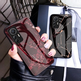 เคสโทรศัพท์มือถือกระจกนิรภัย แบบแข็ง ลายหินอ่อน สําหรับ Xiaomi 12 Lite 12x 12s Pro Ultra