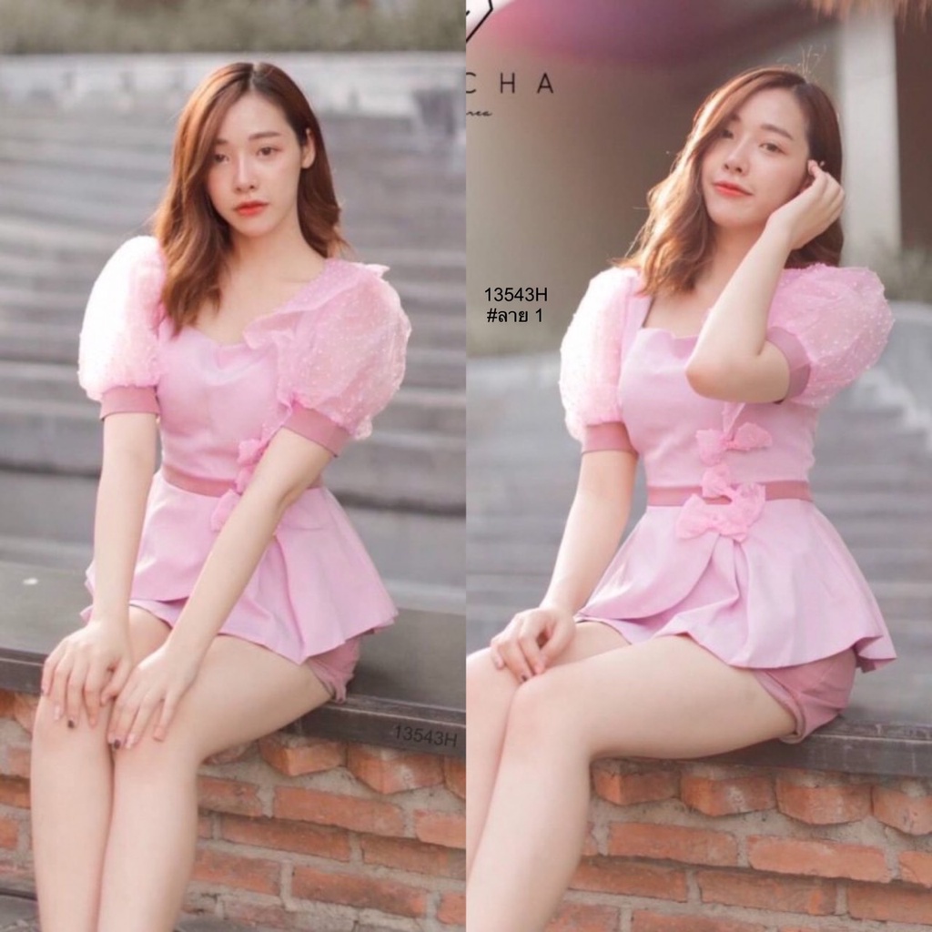 TW 13543 ชุดเซท สีชมพู กางเกงขาสั้น  ชุดงานแต่ง ชุดออกงาน (ฟรีไซส์ M 32-36 เอว26-30 สพ38-40)