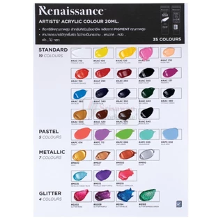 สีอะคริลิค หลอดพลาสติกจิ๋ว 20 ml. Renaissance Artists acrylic color กันน้ำ สีเพ้นท์ไม้ เพ้นท์รองเท้า เพ้นท์ผ้า เรนาซองซ์