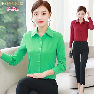 เสื้อเชิ้ตผู้หญิงแขนยาวสีเขียวใหม่    สลิมมืออาชีพสวมใส่เครื่องมือทำงานขนาดใหญ่เสื้อผ้าแฟชั่นสไตล์เกาหลีเสื้อ bottoming