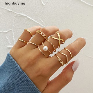 [highbuying] แหวนโลหะ ทรงกลม เปิดนิ้วมือ สีเงิน เครื่องประดับแฟชั่น สไตล์พังก์ ของขวัญแต่งงาน สําหรับผู้หญิง 10 ชิ้น