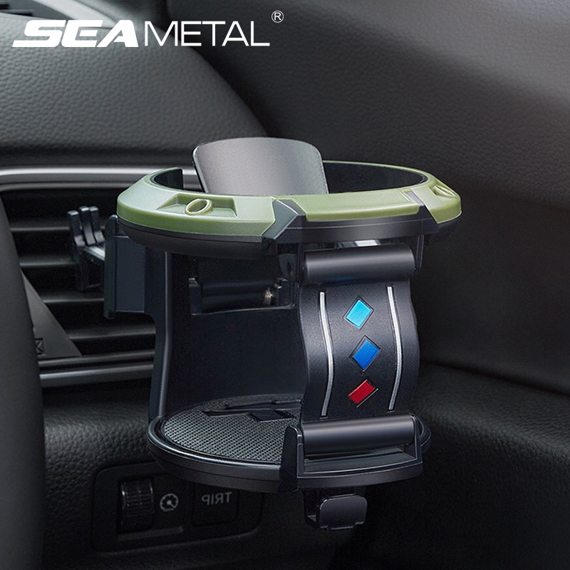 SEAMETAL ที่วางแก้วน้ําในรถยนต์ พร้อมตะขอ ช่องระบายอากาศอัตโนมัติ ชั้นวางขวดเครื่องดื่ม ที่วางแก้ว อุปกรณ์ตกแต่งภายใน