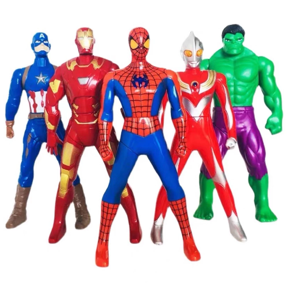 ของเล่น Avengers Spiderman Hulk อุลตร้าแมน ที่กดด้วยมืออย่างสนุกสนาน ฟิกเกอร์แอคชั่นซูเปอร์ฮีโร่หมุนได้ 360° thumbnail 3