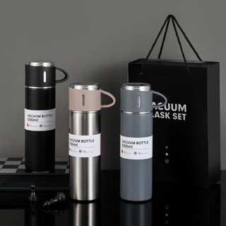 เซทขวดสูญญากาศ สแตนเลส304 VACUUM FLASK SET กระบอกน้ำสูญญากาศ เก็บอุณหภูมิร้อน/เย็น ขนาด500ML แบบเซ็ท พร้อมแก้วสแตนเลส3ใบ