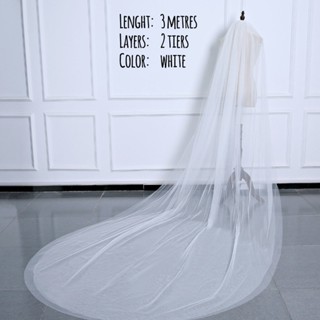 เวลเจ้าสาว ยาว 3 เมตร Double Layered Cathedral-style Bridal Veil 3 Meters with Hair Comb