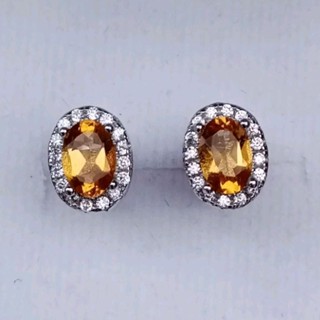 #2ct. #ต่างหูซิทรินแท้ #Natural Citrine Earrings #เงินแท้92.5