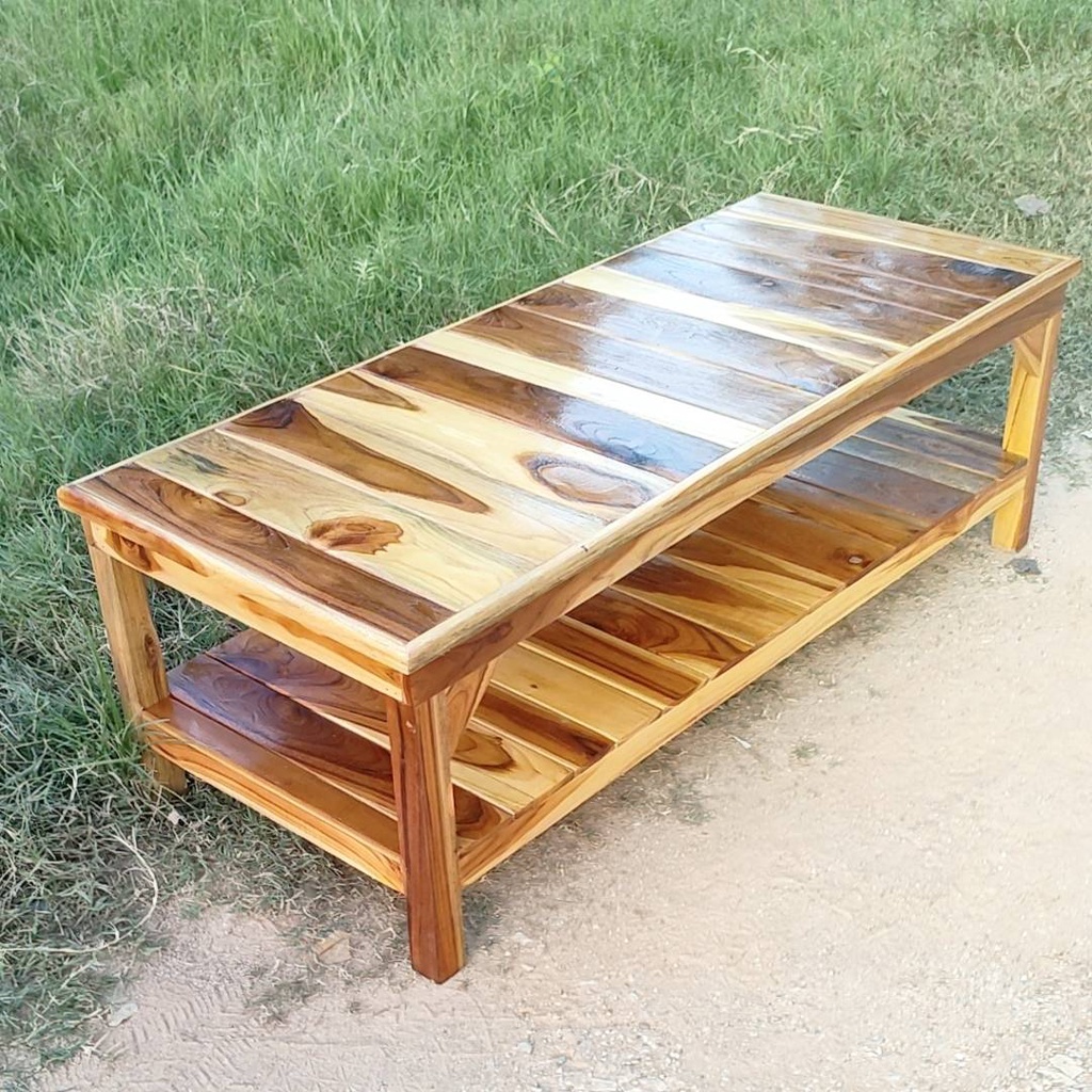 โต๊ะไม้สักยาว2ชั้น ขนาดที่มี50x120x40ซม 50x120x50ซม 40x120x40ซม 2ชั้น โต๊ะไม้สักอย่างหนา ประกอบสำเร็จ - รูปที่ 2