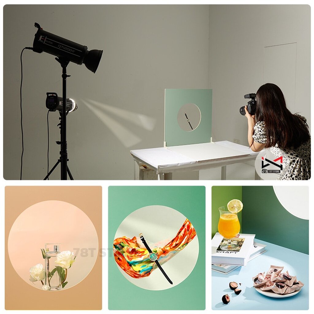 ฉากถ่ายรูปสินค้า กระดานสีพื้น 2ด้าน เจาะรูหน้าต่าง มีช่องแสง เป็นกรอบเฟรม เพิ่มความดึงดูดน่าสนใจของภาพถ่ายสินค้า