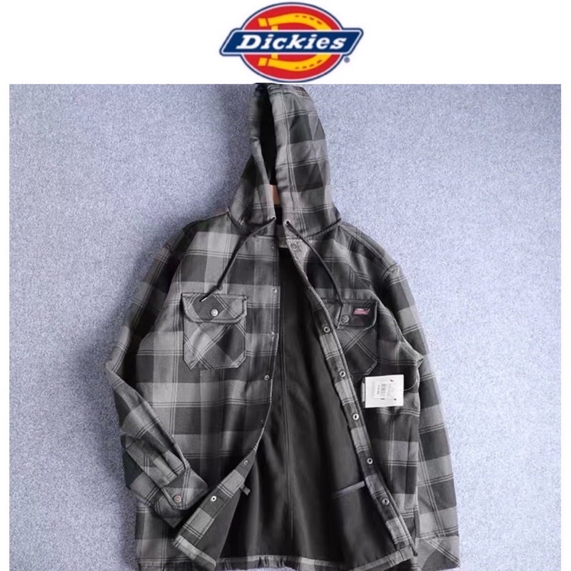 DICKIES  แจ็คเก็ต เสื้อฮู้ดตารางสีเทาดำ แบรนด์เนม✨DICKIES แท้💯% (JK384)