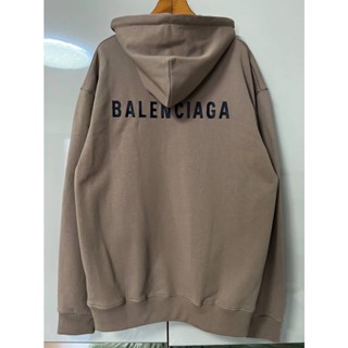 BALENCIAGA BLACK LOGO EMBROIDERED COTTON OVERSIZED HOODIE IN TAN เสื้อฮู้ดดี้ กันหนาวแขนยาว แบรนด์บาลองเซียก้า ปักโลโก้