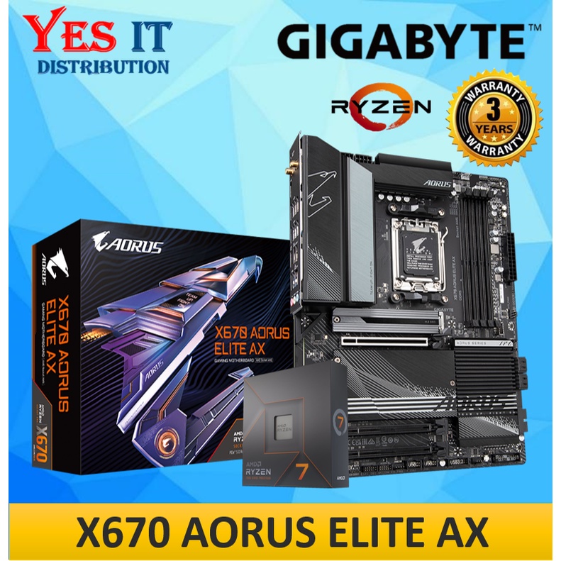 GIGABYTE X670 AORUS ELITE AX / X670 GAMING X AX AMD AM5 MOTHERBOARD + AMD RYZEN 7 7700X PROCESSOR