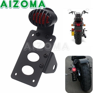 Motorcycle Side Mount Red LED Tail Light License Plate Bracket For Harley Bobber Choppers Honda Vintage Metal Moto Acces