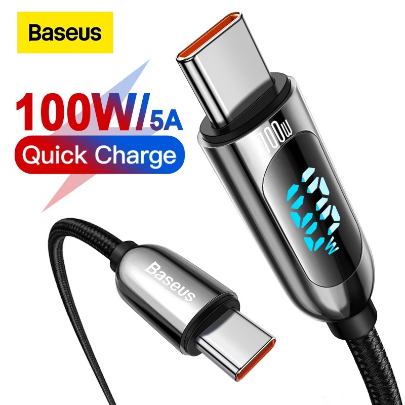 Baseus สายชาร์จ USB Type-C 100W เป็น Type-C 5A ชาร์จเร็ว สําหรับ Mi 11 Samsung S21 S20 รองรับการชาร์จแล็ปท็อป พร้อม Displa