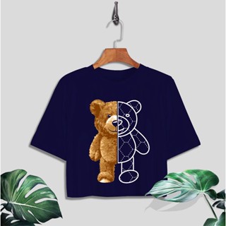 เสื้อยืดผ้าฝ้าย พิมพ์ลาย Bear HALF CROP โอเวอร์ไซซ์ ยุค 30 สําหรับผู้หญิง