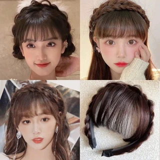 ที่คาดผมวิกผมพร้อมหน้าม้า สไตล์เกาหลี ถักเปียน่ารัก สำหรับผู้หญิง ติดง่าย สมจริง ไม่มีรอยต่อ