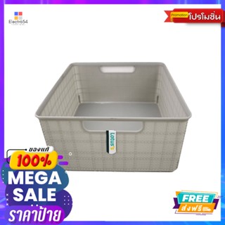 โลตัส ตะแกรงเหลี่ยมมือจับลายถี่สีเทา MLOTUSS PLASTIC HANDLE BASKET GRAY M