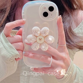 เคสโทรศัพท์มือถือแบบใส กันกระแทก ลายดอกไม้ พร้อมที่ตั้งวาง สไตล์เกาหลี หรูหรา สําหรับ Iphone 13promax 12 11