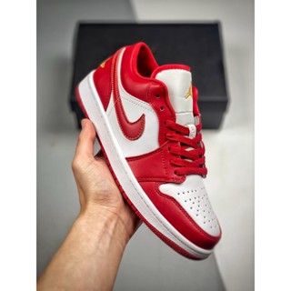 【Wholesaler】Unisex Air Jordan 1 Low AJ1 Cardinal รองเท้าผ้าใบบาสเก็ตบอล ข้อสั้น สีขาว สีแดง สําหรับผู้ชาย ผู้หญิง ไซซ์ 36-46