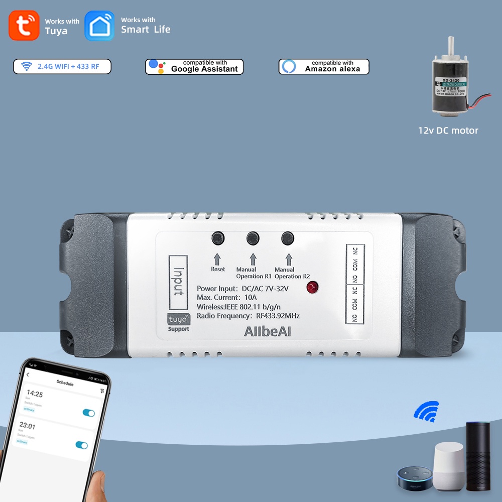 Tuya Smart Home 2CH Wifi Motor Forward Reverse Switch,DC 12V 24V 32V 110V 220V,2 Channel Module Rela