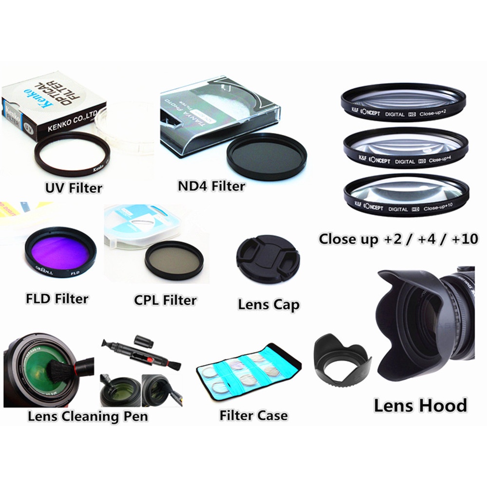 58mm Filter Set + Lens Hood + Cap + Cleaning Pen For Canon Eos 2000d
