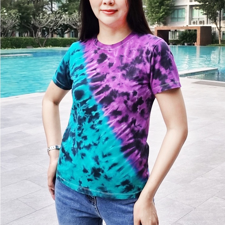 เสื้อยืดมัดย้อม ชาย หญิง ใส่ได้ ไม่เข้ารูป 100%cotton ใส่ไปทะเล