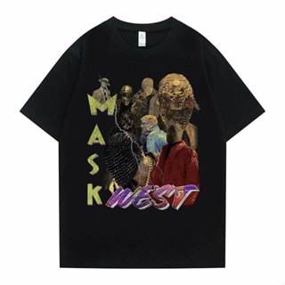 เสื้อยืดผู้หญิง Camiseta con estampado gráfico de máscara de rapero Kanye West Mne para mujer, camiseta de gran tamaño d