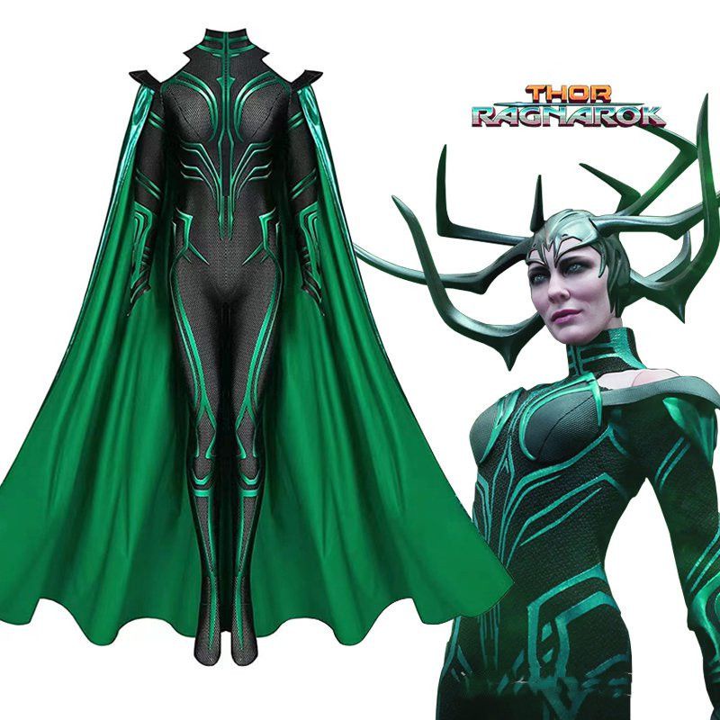 Thor 3 Hela Ragnarok สูทดารานำแสดงสำหรับผู้ใหญ่ พร้อมเสื้อคลุมฮาโลวีน เครื่องแต่งกายสำเร็จรูปสำหรับบทบาทเล่นและการแสดงสด