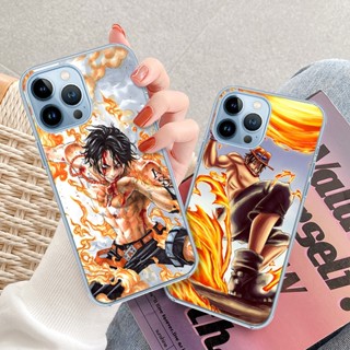 เคสโทรศัพท์มือถือ TPU นิ่ม แบบใส พิมพ์ลายอนิเมะ One Piece Ace ยอดนิยม สําหรับ iPhone 14 Pro 13 12Pro Max 11