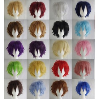 [B_1720]t  Men Women Multi-Color Short Hairpiece Full Wig for Anime Party Cosplay